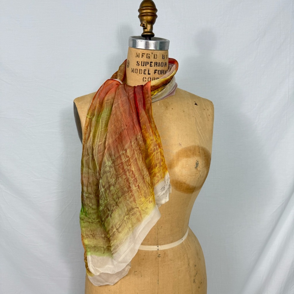Yellow Orange Tie-Dye Silk Scarf by Delphine Paril